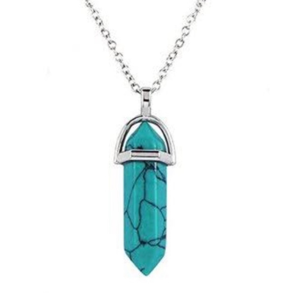 New Unisex Bohemian Blue Turquenite Howlite Chakra S925 Sterling Silver Necklace